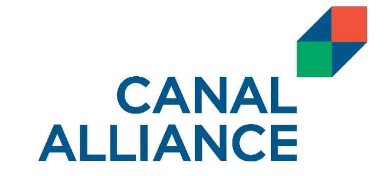 Canal Alliance logo in blue with a red, green and blue cube mark.