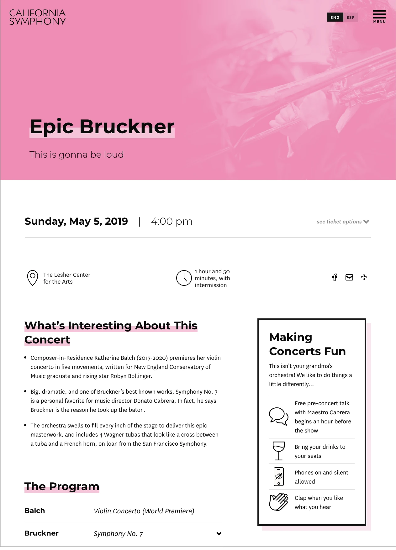 California Symphony web page for the