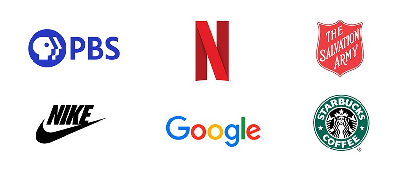 Logos for PBS, Netflix, The Salvation Army, Nike, Google, and Starbucks Coffee