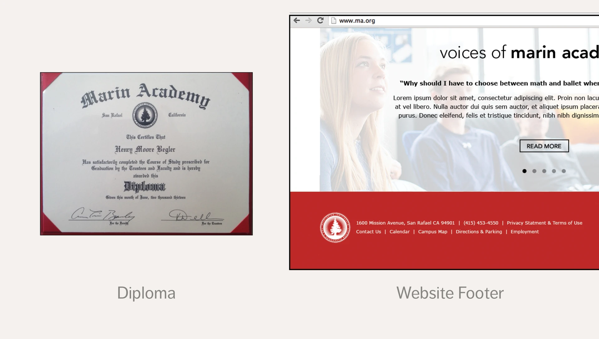 Marin Academy diploma labeled