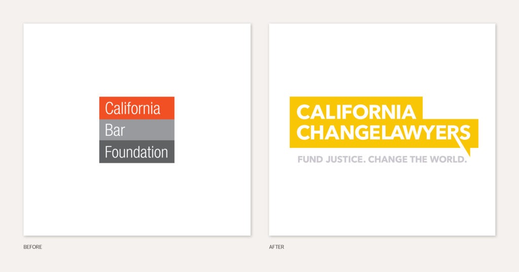 Before-and-after logo comparison: California Bar Foundation becomes California ChangeLawyers