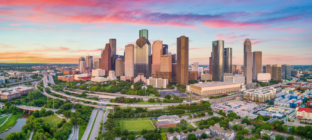 An image of the skyline of downtown Houston, which is blocks away from Houston Freedmen's Town.