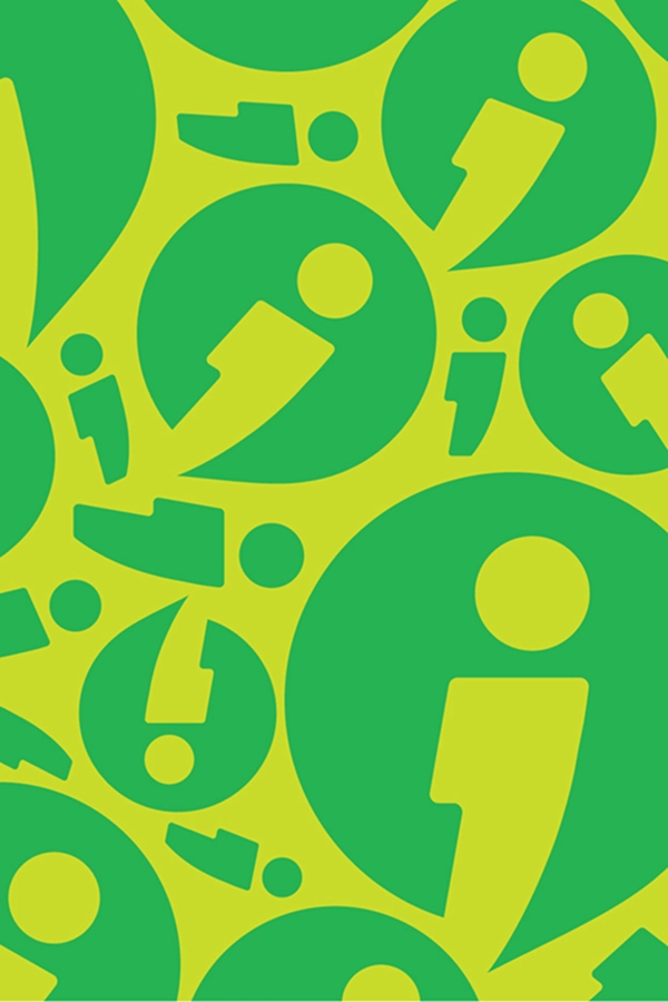 A green and yellow pattern made of repeated Still I Run 'i' icon marks