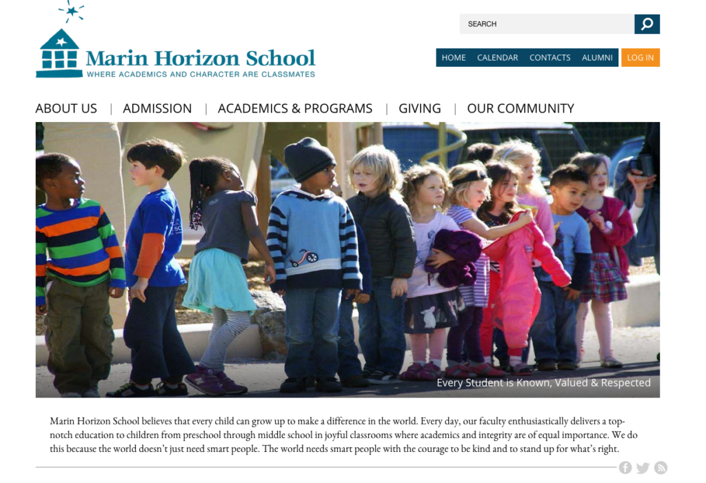 Marin Horizon School has their One Minute Message displayed on the homepage of their website.